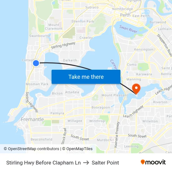Stirling Hwy Before Clapham Ln to Salter Point map