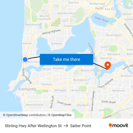 Stirling Hwy After Wellington St to Salter Point map