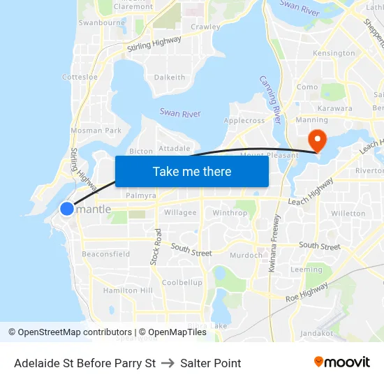 Adelaide St Before Parry St to Salter Point map