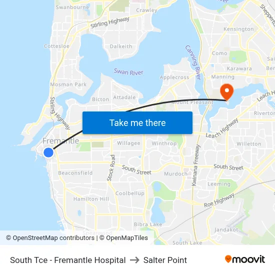 South Tce - Fremantle Hospital to Salter Point map
