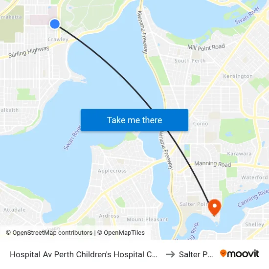 Hospital Av Perth Children's Hospital Cat Id 132 to Salter Point map