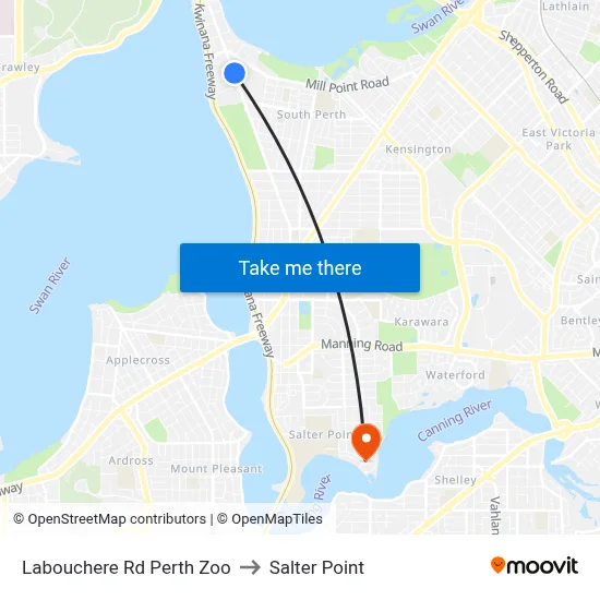 Labouchere Rd Perth Zoo to Salter Point map