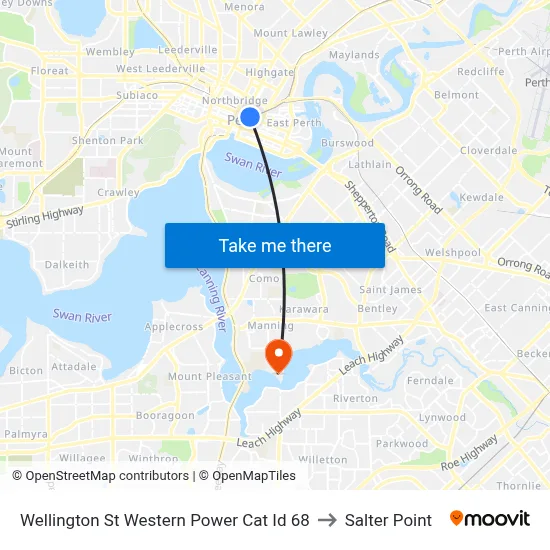 Wellington St Western Power Cat Id 68 to Salter Point map