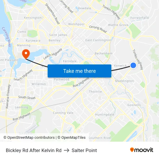 Bickley Rd After Kelvin Rd to Salter Point map
