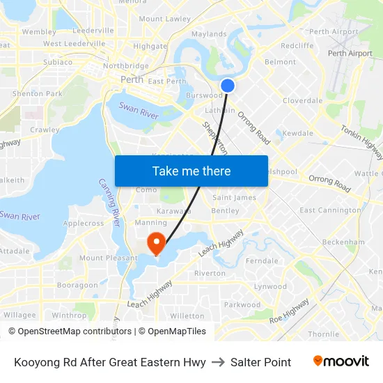 Kooyong Rd After Great Eastern Hwy to Salter Point map