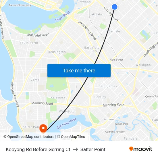 Kooyong Rd Before Gerring Ct to Salter Point map
