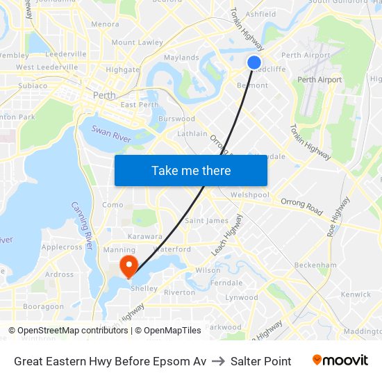 Great Eastern Hwy Before Epsom Av to Salter Point map