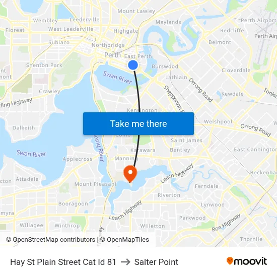 Hay St Plain Street Cat Id 81 to Salter Point map