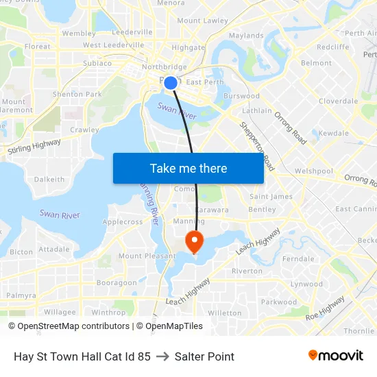 Hay St Town Hall Cat Id 85 to Salter Point map