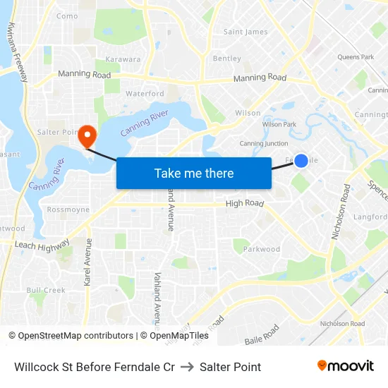 Willcock St Before Ferndale Cr to Salter Point map