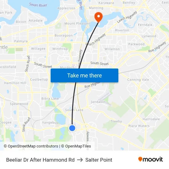 Beeliar Dr After Hammond Rd to Salter Point map