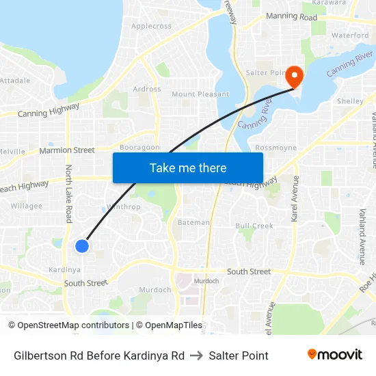 Gilbertson Rd Before Kardinya Rd to Salter Point map