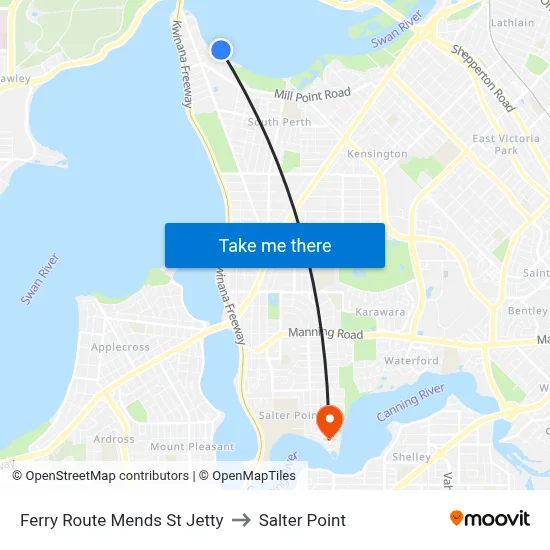Ferry Route Mends St Jetty to Salter Point map