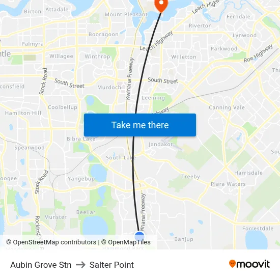 Aubin Grove Stn to Salter Point map