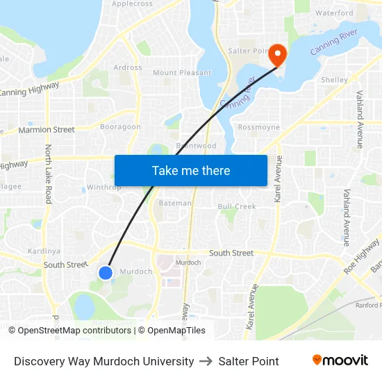 Discovery Way Murdoch University to Salter Point map
