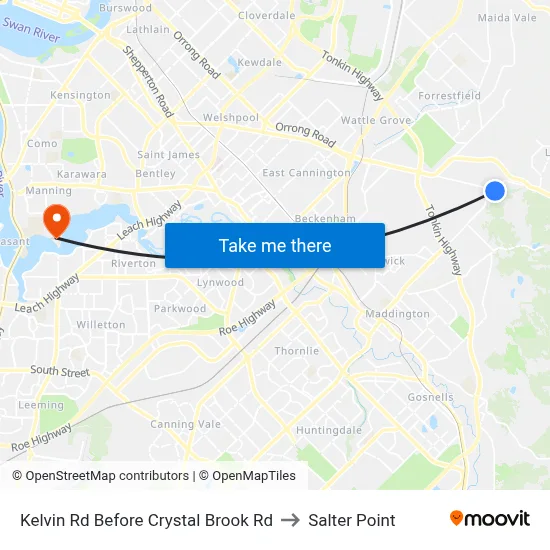 Kelvin Rd Before Crystal Brook Rd to Salter Point map