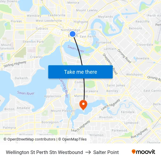 Wellington St Perth Stn Westbound to Salter Point map