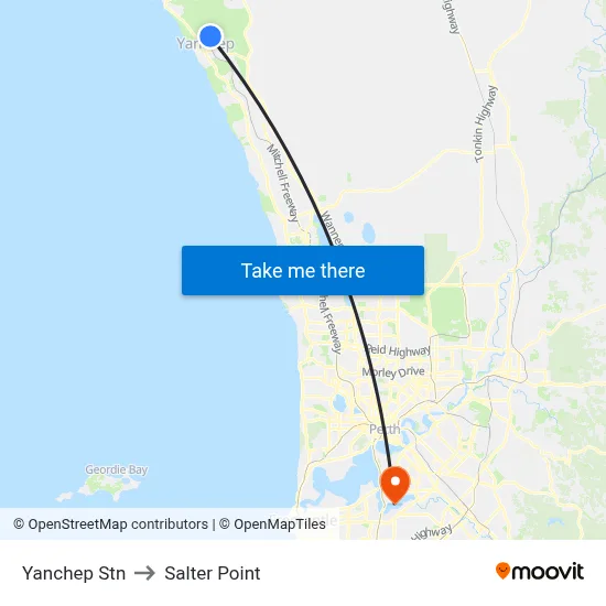 Yanchep Stn to Salter Point map