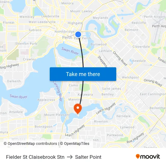 Fielder St Claisebrook Stn to Salter Point map