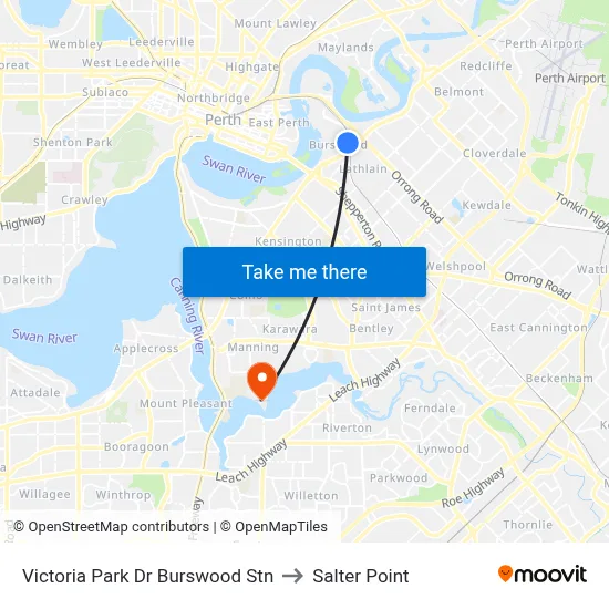 Victoria Park Dr Burswood Stn to Salter Point map