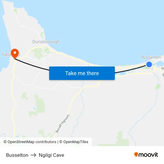 Busselton to Ngilgi Cave map