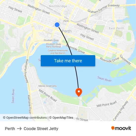 Perth to Coode Street Jetty map