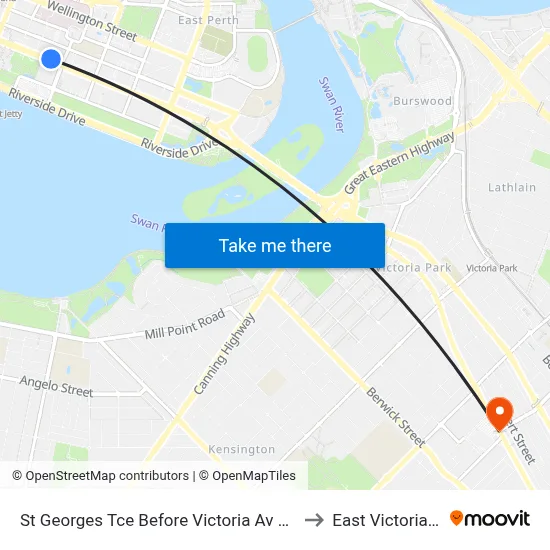 St Georges Tce Before Victoria Av Eastbound to East Victoria Park map