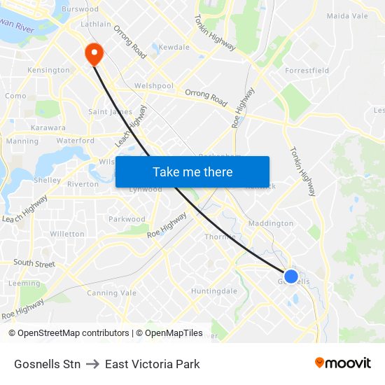 Gosnells Stn to East Victoria Park map