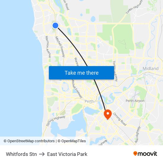 Whitfords Stn to East Victoria Park map