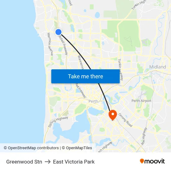 Greenwood Stn to East Victoria Park map