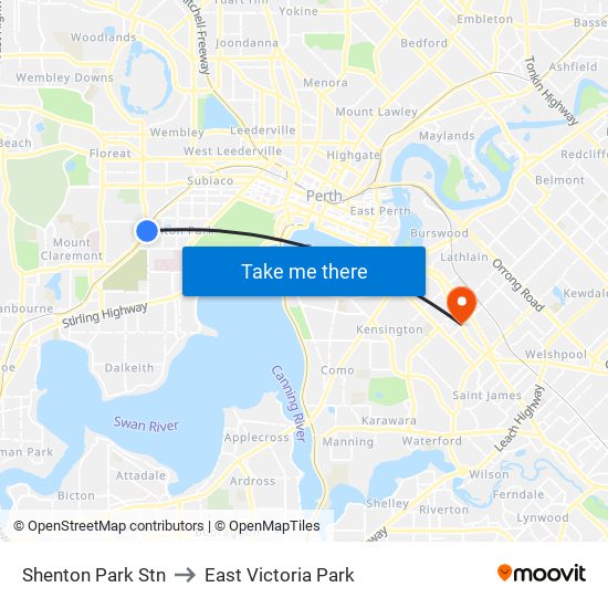 Shenton Park Stn to East Victoria Park map