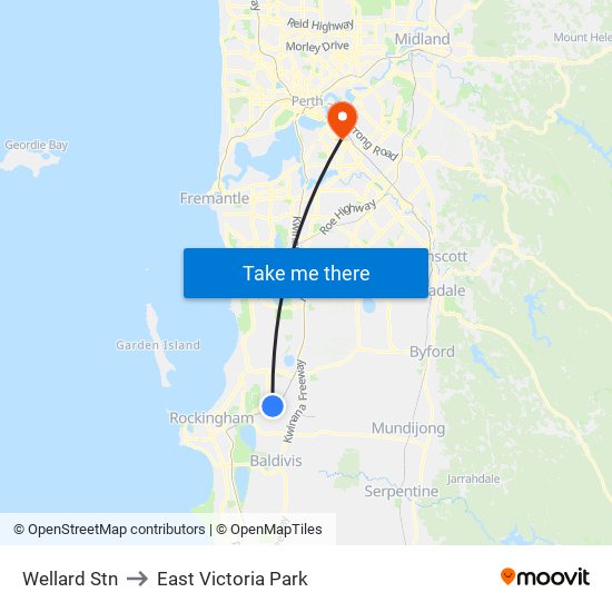 Wellard Stn to East Victoria Park map