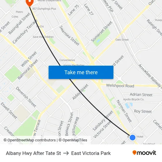 Albany Hwy After Tate St to East Victoria Park map