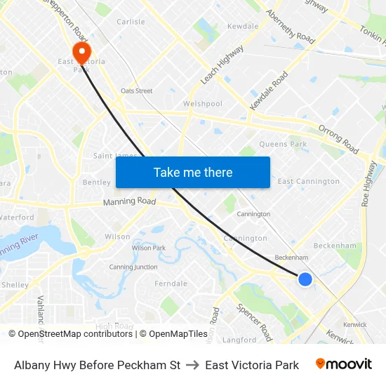 Albany Hwy Before Peckham St to East Victoria Park map