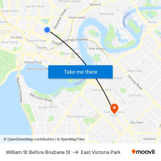 William St Before Brisbane St to East Victoria Park map