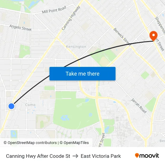 Canning Hwy After Coode St to East Victoria Park map
