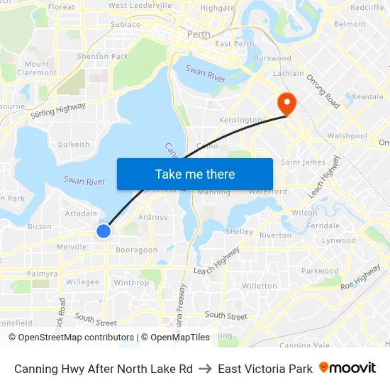 Canning Hwy After North Lake Rd to East Victoria Park map