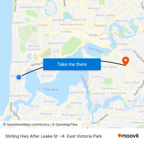 Stirling Hwy After Leake St to East Victoria Park map