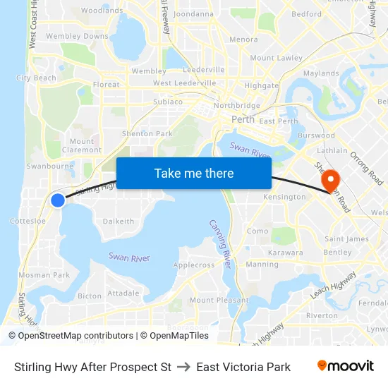 Stirling Hwy After Prospect St to East Victoria Park map