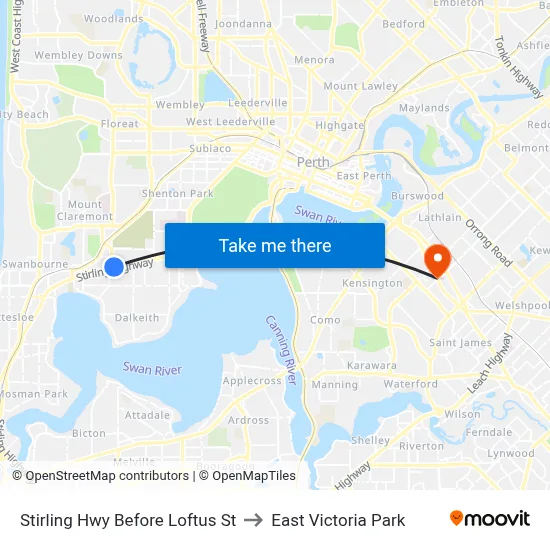 Stirling Hwy Before Loftus St to East Victoria Park map