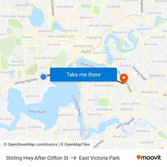 Stirling Hwy After Clifton St to East Victoria Park map