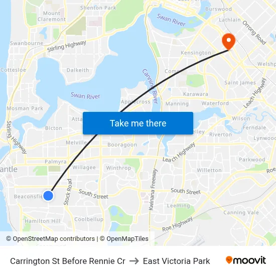 Carrington St Before Rennie Cr to East Victoria Park map