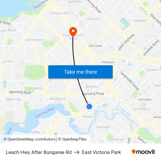 Leach Hwy After Bungaree Rd to East Victoria Park map