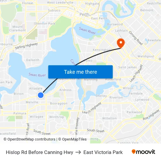 Hislop Rd Before Canning Hwy to East Victoria Park map