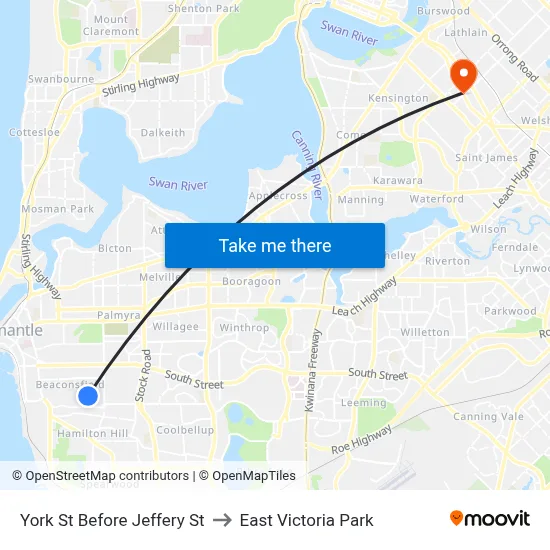 York St Before Jeffery St to East Victoria Park map