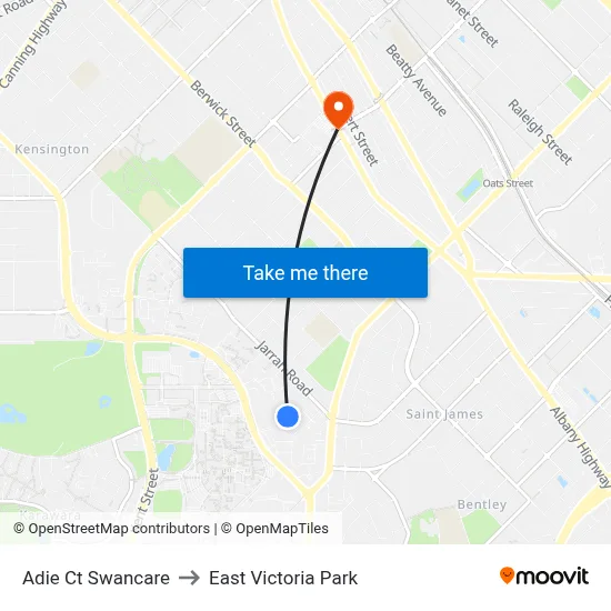 Adie Ct Swancare to East Victoria Park map