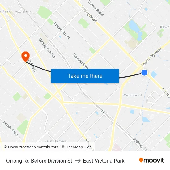 Orrong Rd Before Division St to East Victoria Park map