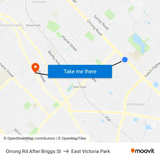 Orrong Rd After Briggs St to East Victoria Park map