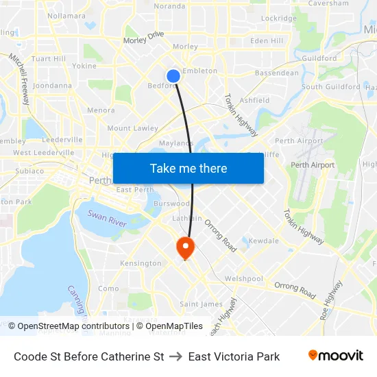 Coode St Before Catherine St to East Victoria Park map