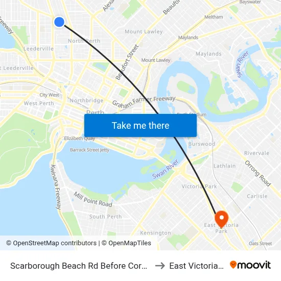Scarborough Beach Rd Before Coronation St to East Victoria Park map